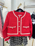 Solid Color Contrast Tweed Jecket